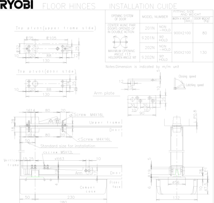 BISAGRA HIDRAULICA RYOBI  (BODY SET 1001)