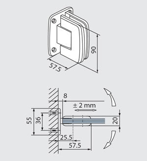 Bisagra Cristal-Muro Inova