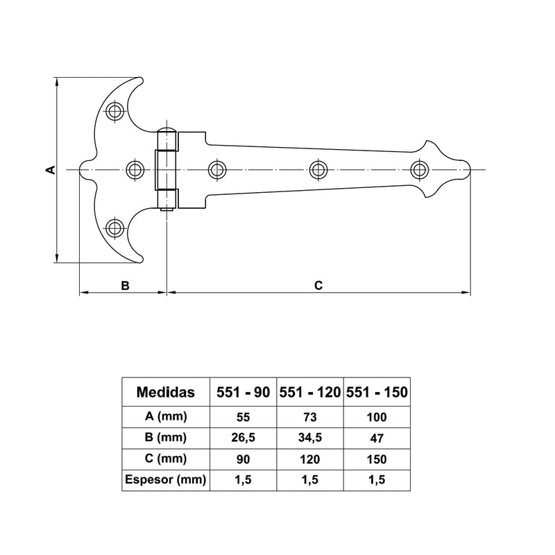 Medidas bisagra estilo colonial modelo 551
