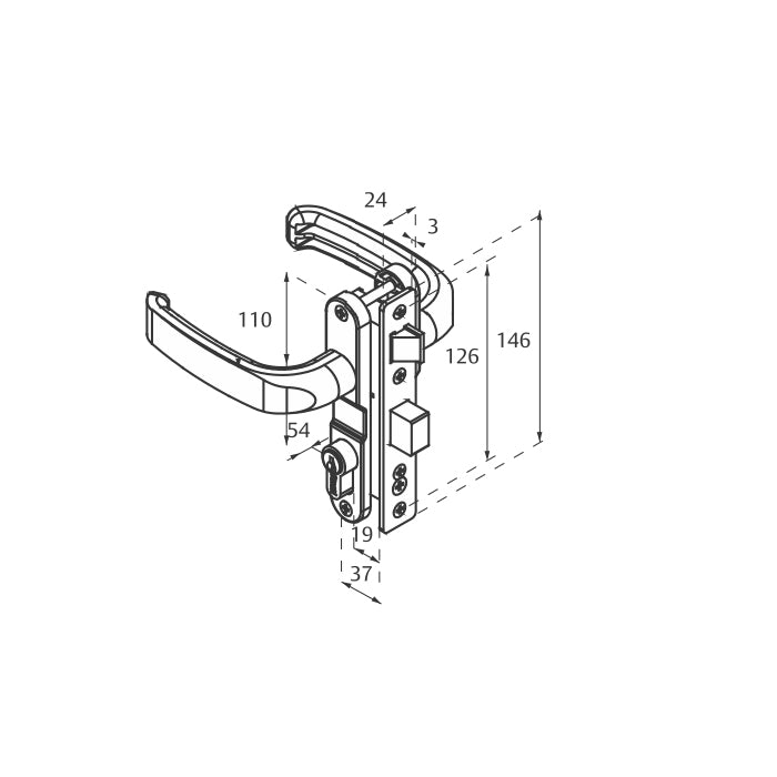 Cerradura modelo 3055 para perfil de aluminio