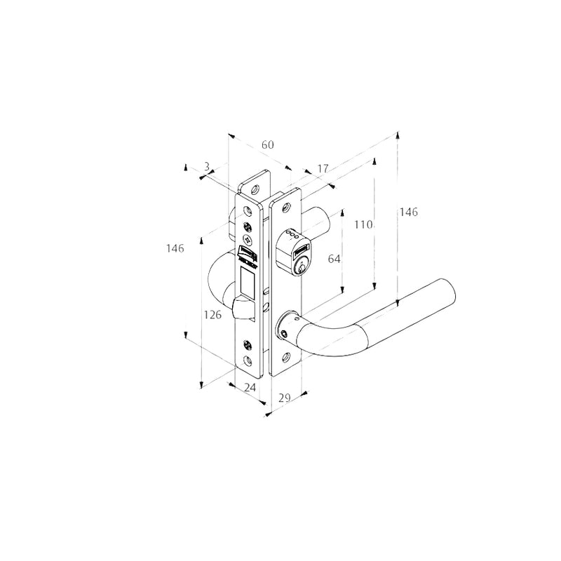 Cerradura modelo 570 para perfil de aluminio