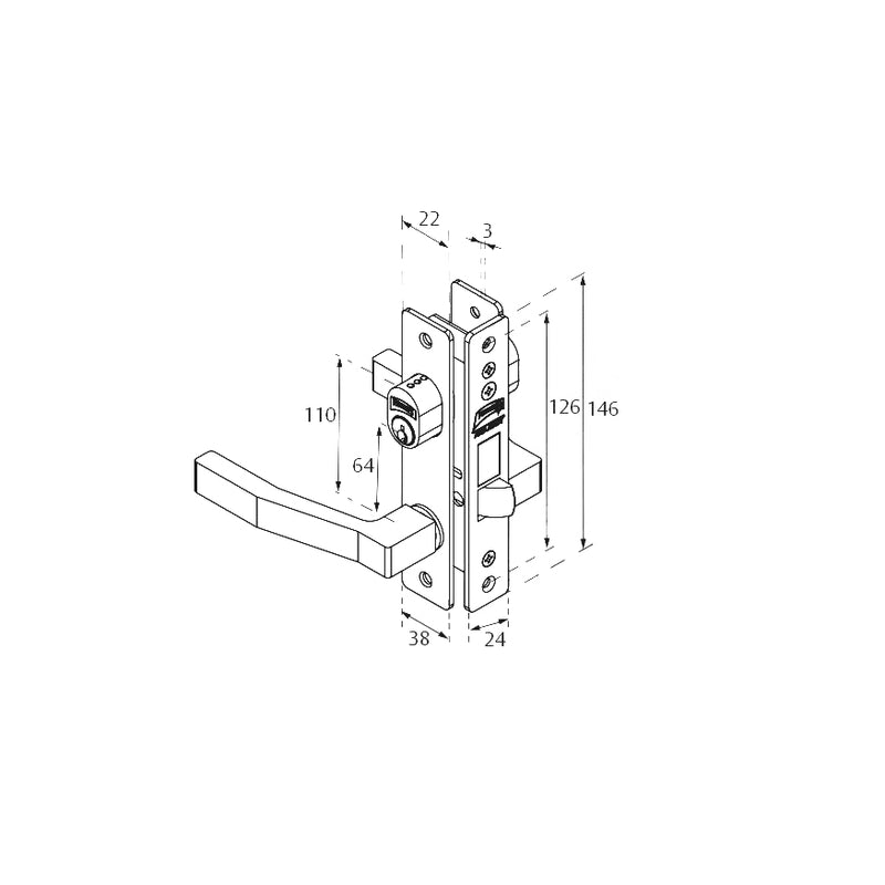 Cerradura modelo 550 para perfil de aluminio