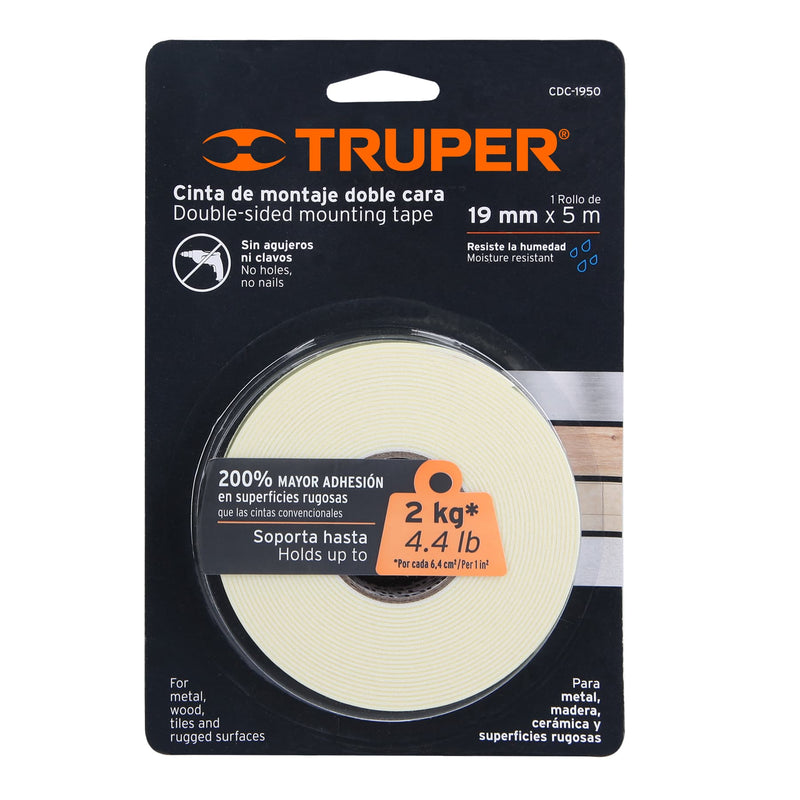 Cinta doble cara TRUPER  de 19 mm x 5 m