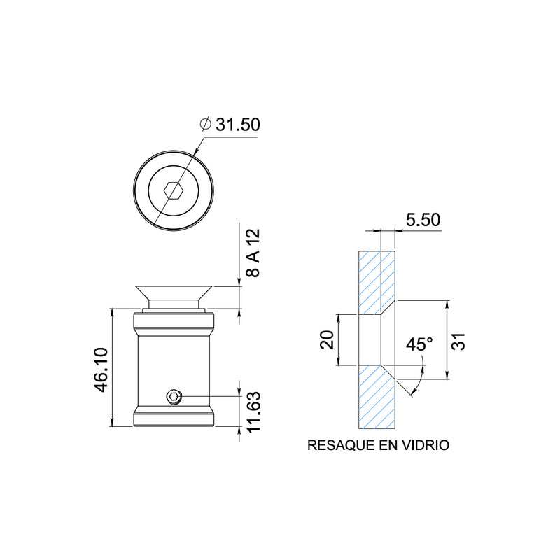 CONECTOR PACHUCA para vidrio