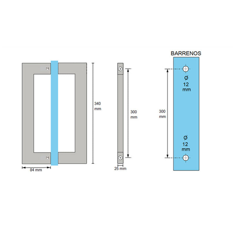 Jaladera PH-30 para puertas de cristal