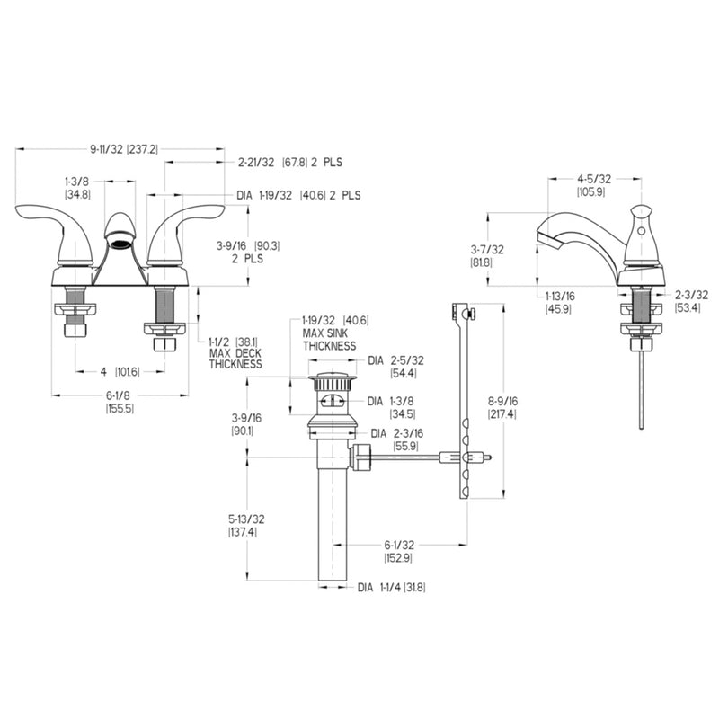 GRIFO DE 2 MANDOS PARA BAÑO 4" Centerset