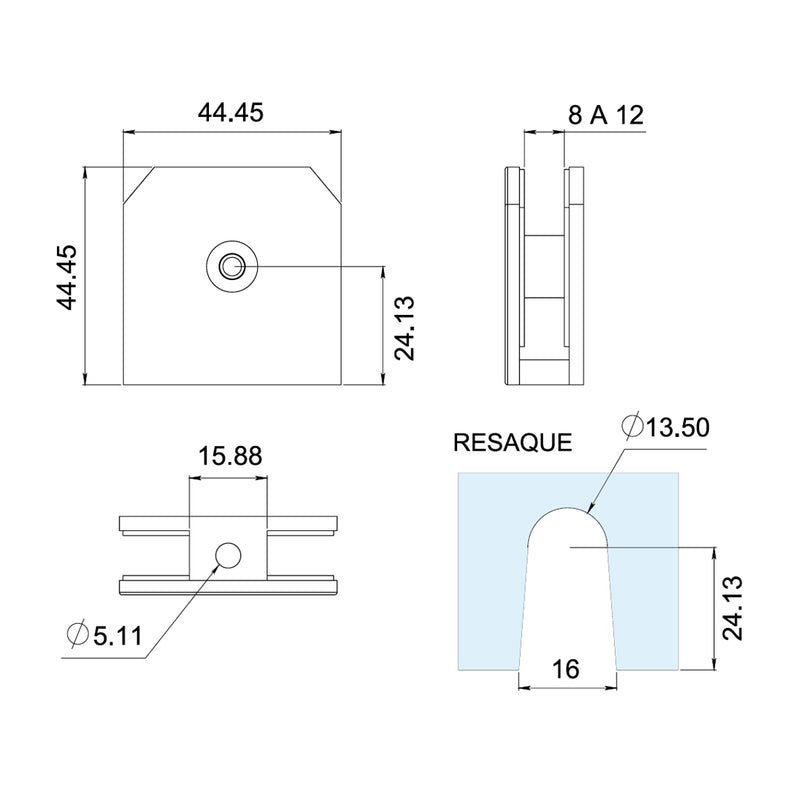 Conector de fijación central para vidrio templado